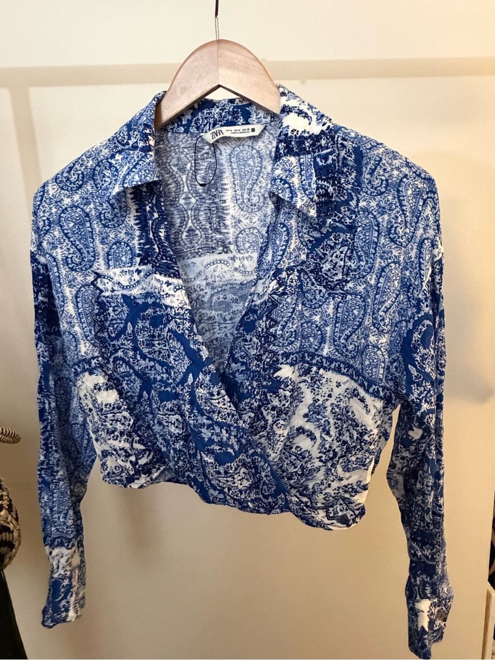 Zara Blue & White Paisley Wrap Blouse